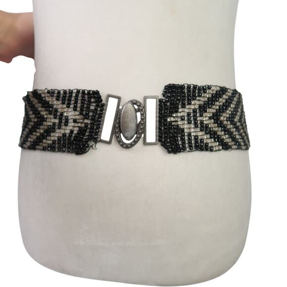 Vintage Black and Clear Beaded Stretchy Belt - Picture 4 of 4